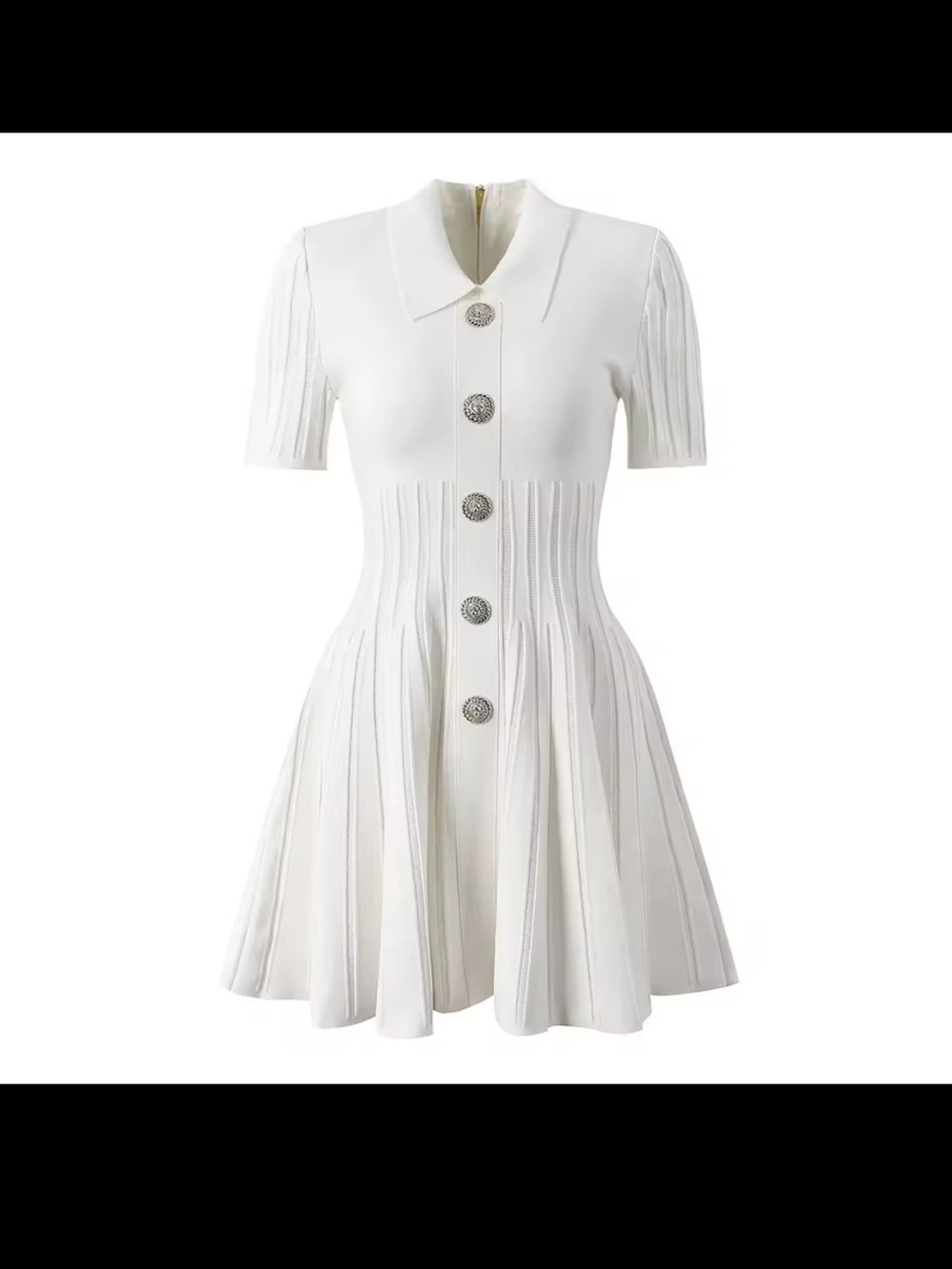 Elegant White Pleated Button-Front Dress